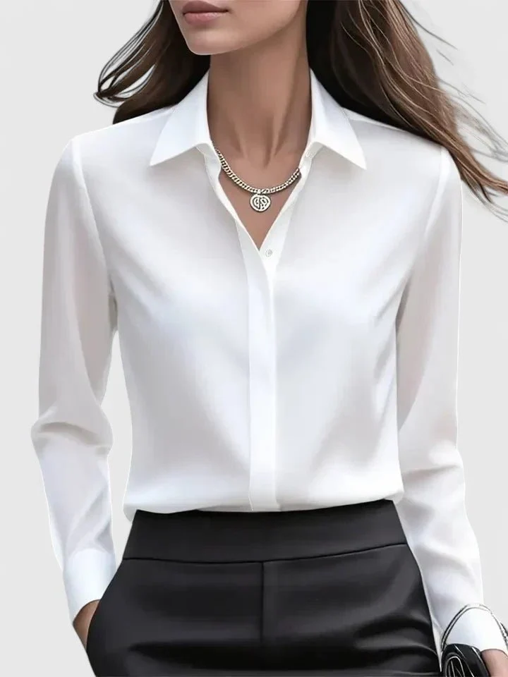 Greta | Damen Elegante Satin Business-Bluse mit verdeckter Knopfleiste