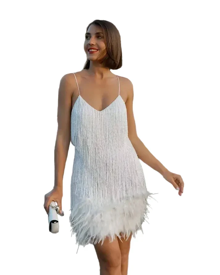 Damen Minikleid mit Fransen und Paillettenbesatz