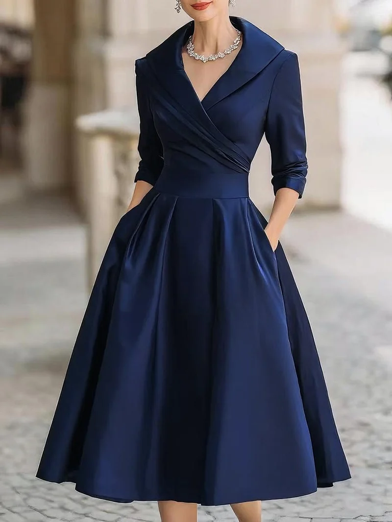 Luisa | Midi Kleid V-Ausschnitt Wickelstil Elegant