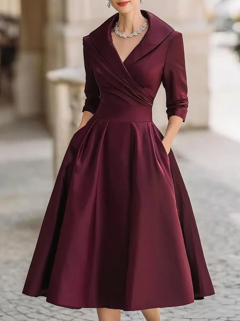Luisa | Midi Kleid V-Ausschnitt Wickelstil Elegant