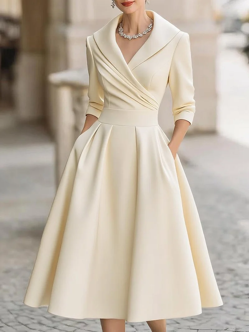 Luisa | Midi Kleid V-Ausschnitt Wickelstil Elegant