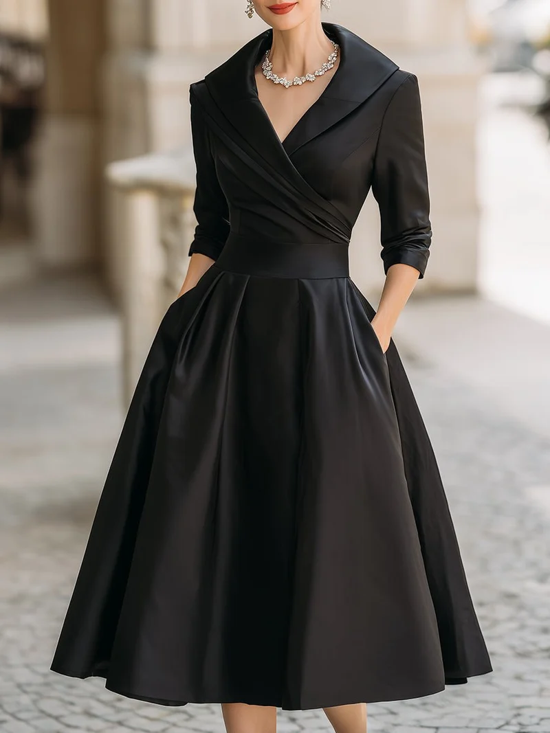 Luisa | Midi Kleid V-Ausschnitt Wickelstil Elegant