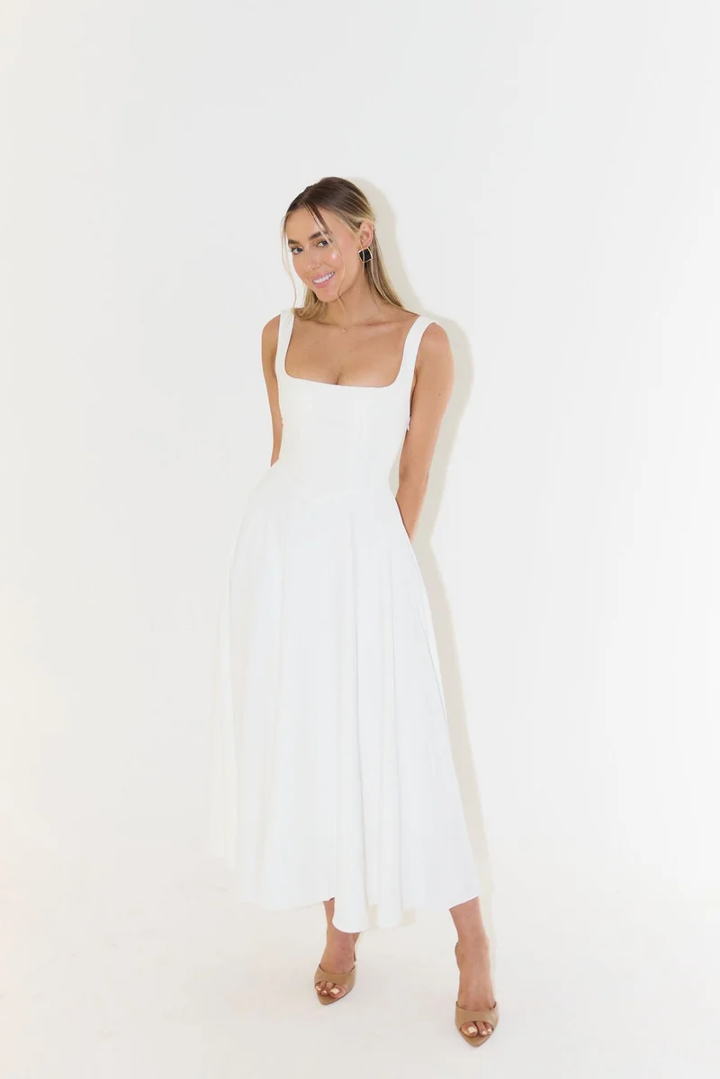 Luisa | Midikleid A-Linie Quadratischer Ausschnitt Plissee