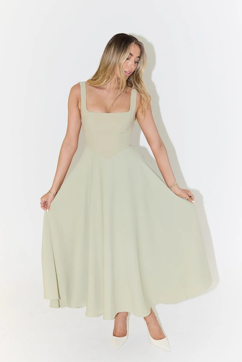 Luisa | Midikleid A-Linie Quadratischer Ausschnitt Plissee