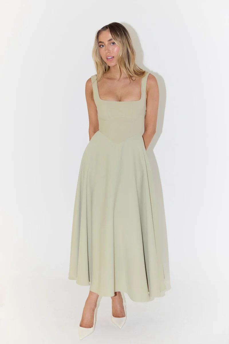 Luisa | Midikleid A-Linie Quadratischer Ausschnitt Plissee