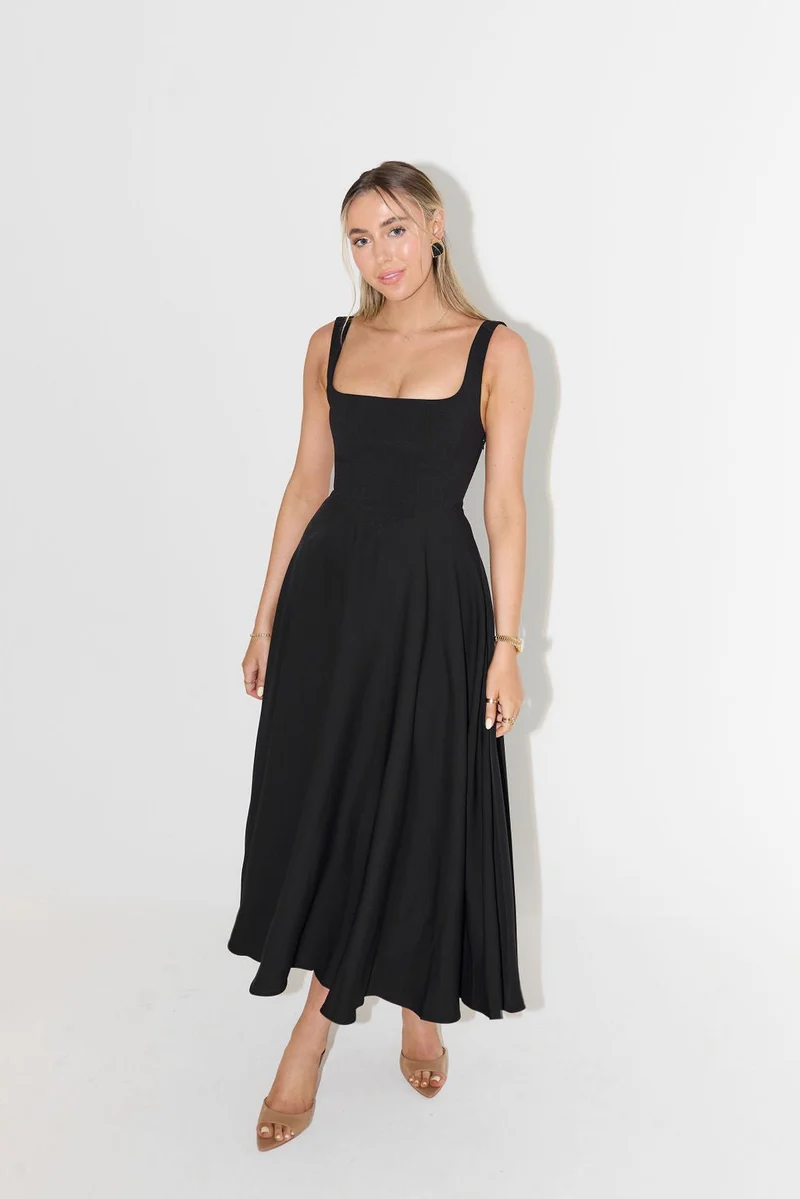 Luisa | Midikleid A-Linie Quadratischer Ausschnitt Plissee
