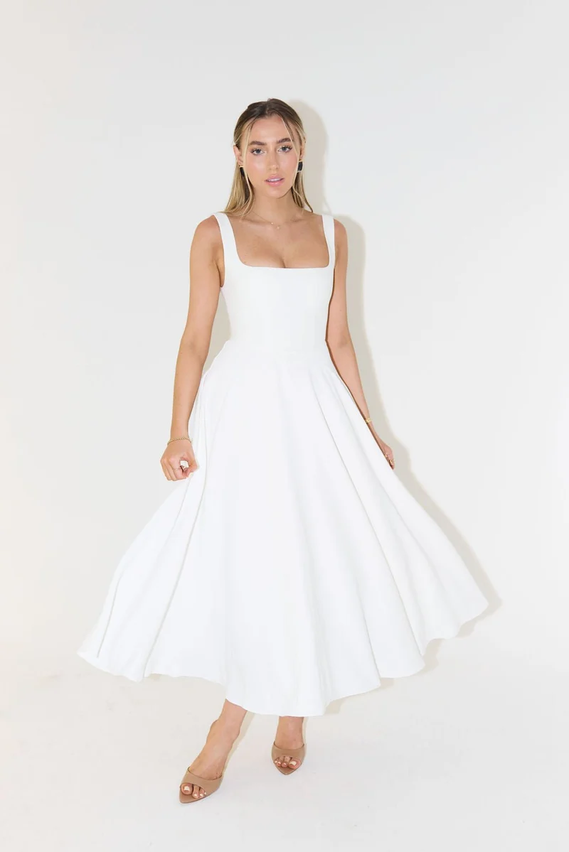 Luisa | Midikleid A-Linie Quadratischer Ausschnitt Plissee