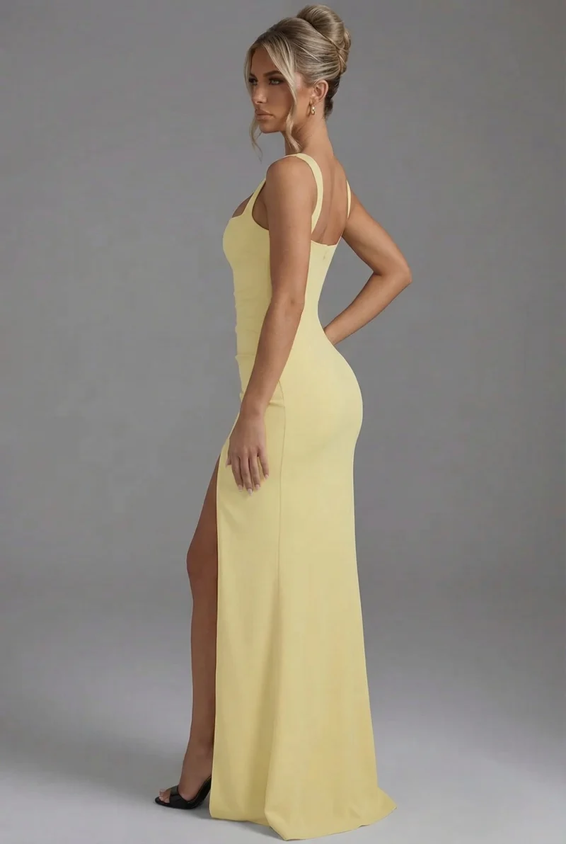 Amelie | Damen Bodycon Maxikleid mit Beinschlitz und offenem Rücken