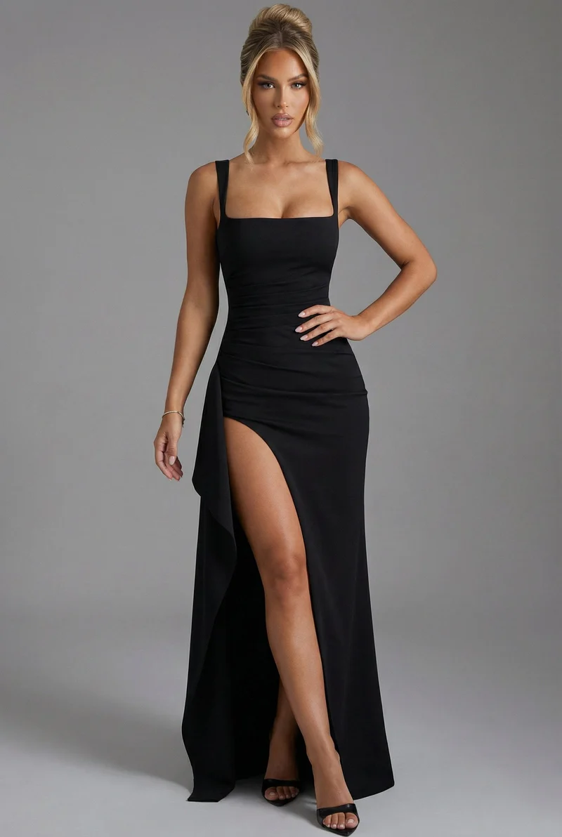 Amelie | Damen Bodycon Maxikleid mit Beinschlitz und offenem Rücken