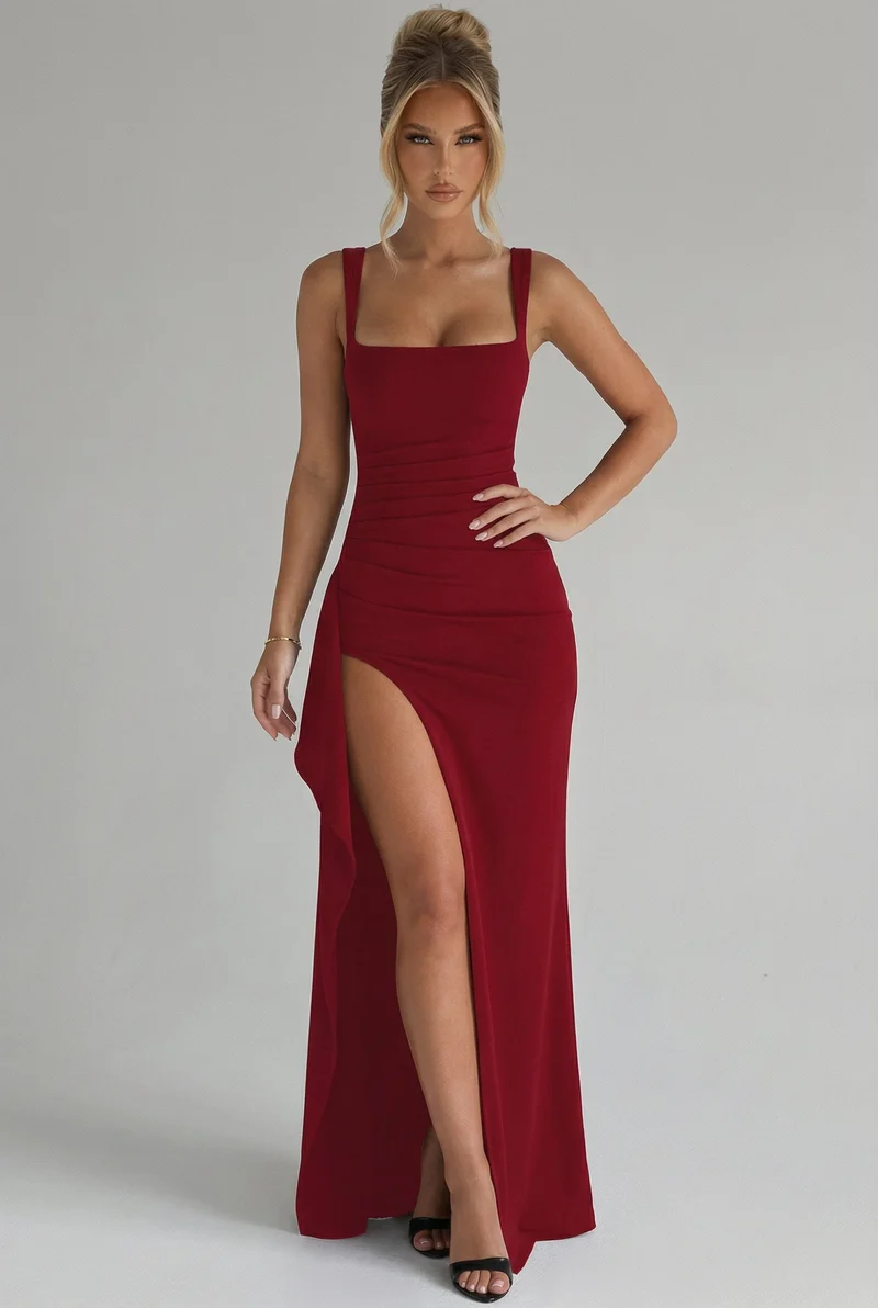 Amelie | Damen Bodycon Maxikleid mit Beinschlitz und offenem Rücken