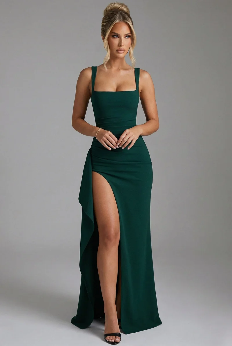 Amelie | Damen Bodycon Maxikleid mit Beinschlitz und offenem Rücken
