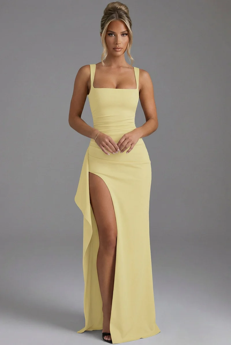 Amelie | Damen Bodycon Maxikleid mit Beinschlitz und offenem Rücken