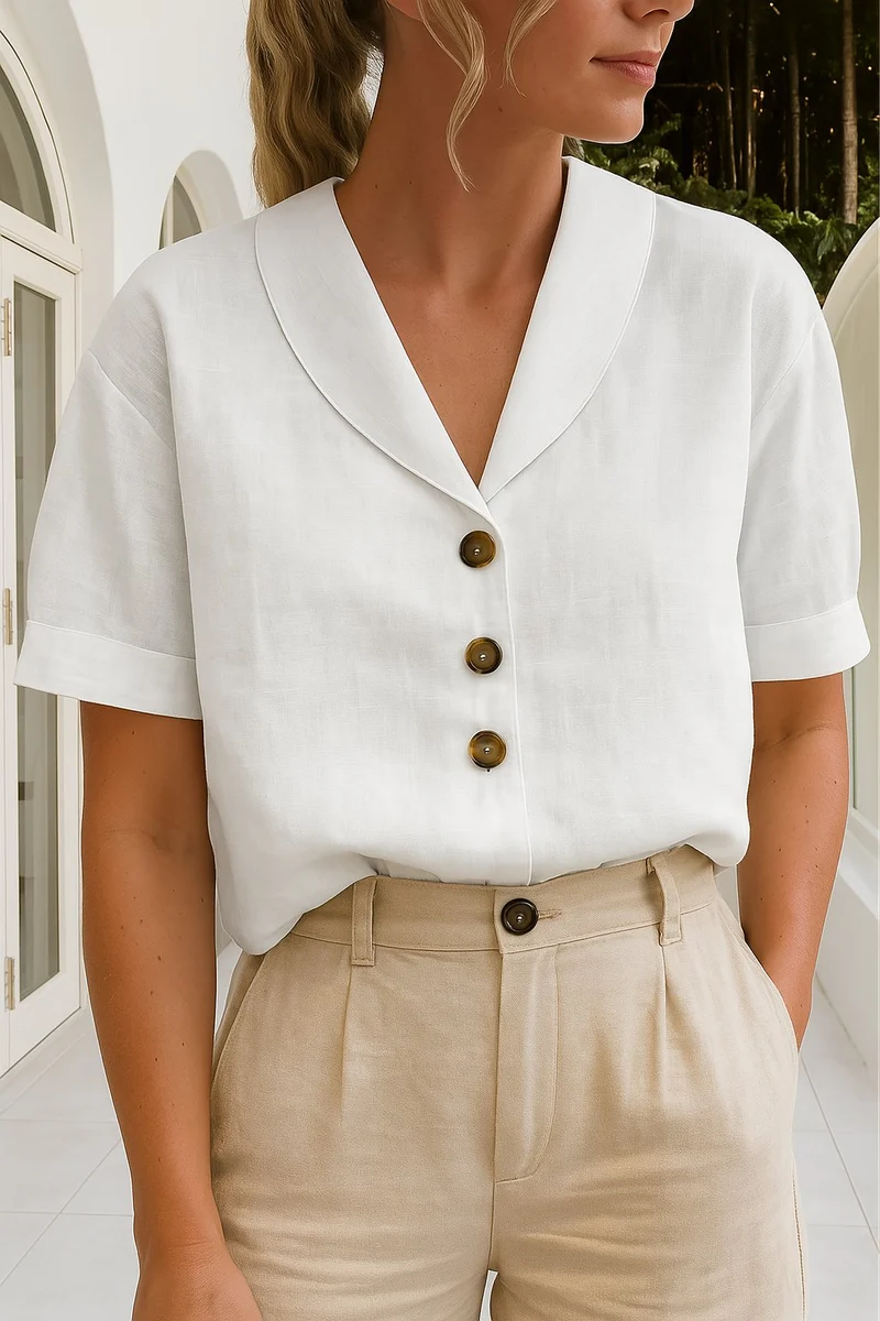 Marie | Damen Bluse V-Ausschnitt Kurzarm Business Casual