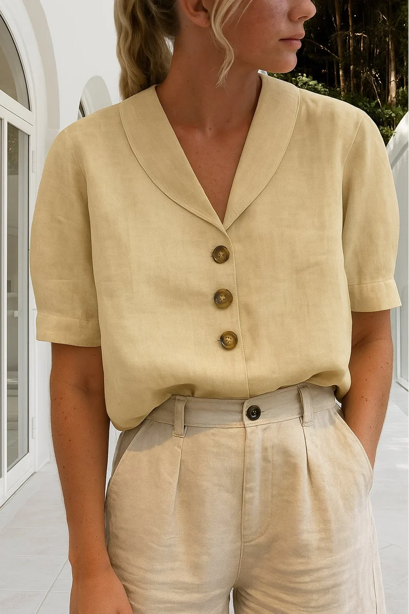 Marie | Damen Bluse V-Ausschnitt Kurzarm Business Casual