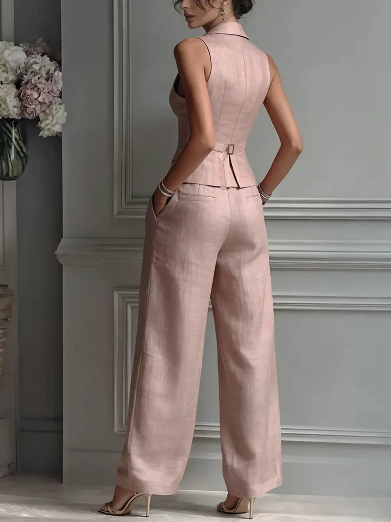 Frieda | Leinen-Set Weste & Weite Hose Business Zweiteiler