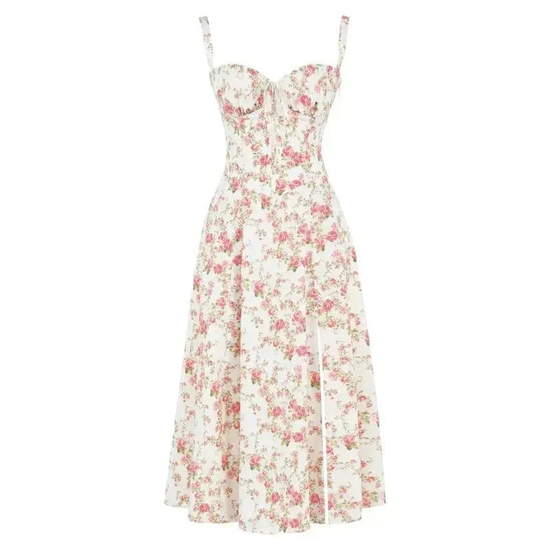 Elfriede | Bustier Midi Kleid Blumenmuster Korsett