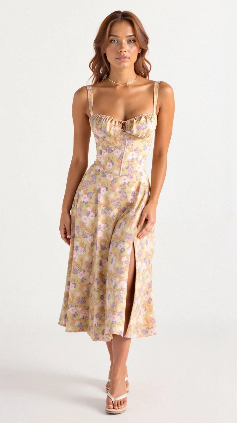Elfriede | Bustier Midi Kleid Blumenmuster Korsett