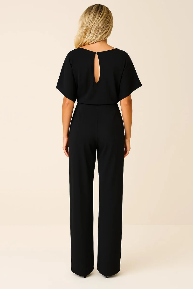 Marie | Damen Jumpsuit Ärmellos Weites Bein Bindegürtel