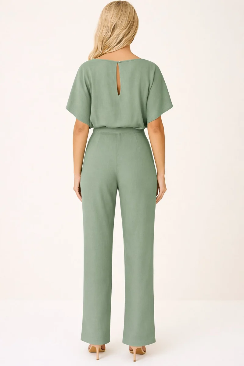 Marie | Damen Jumpsuit Ärmellos Weites Bein Bindegürtel