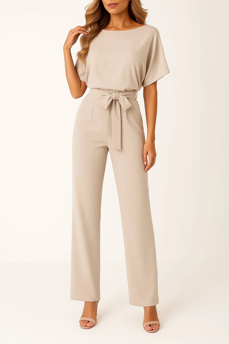 Marie | Damen Jumpsuit Ärmellos Weites Bein Bindegürtel