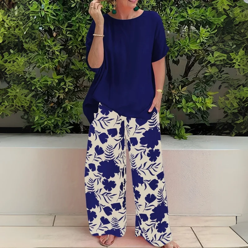 Hannah | Plus Size Zweiteiler Set Blumenmuster Wide-Leg Pants
