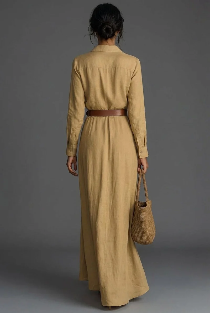 Hannah | Damen Langarm Wickel Maxi Kleid mit Gürtel