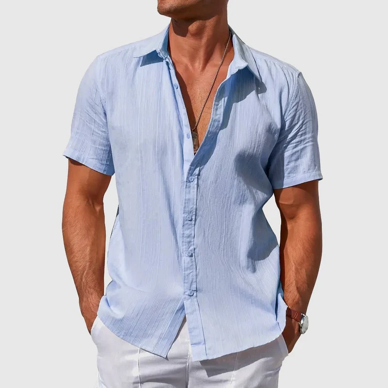 Moritz | Herren Kurzarm Leinen Hemd Knopfverschluss Regular-Fit