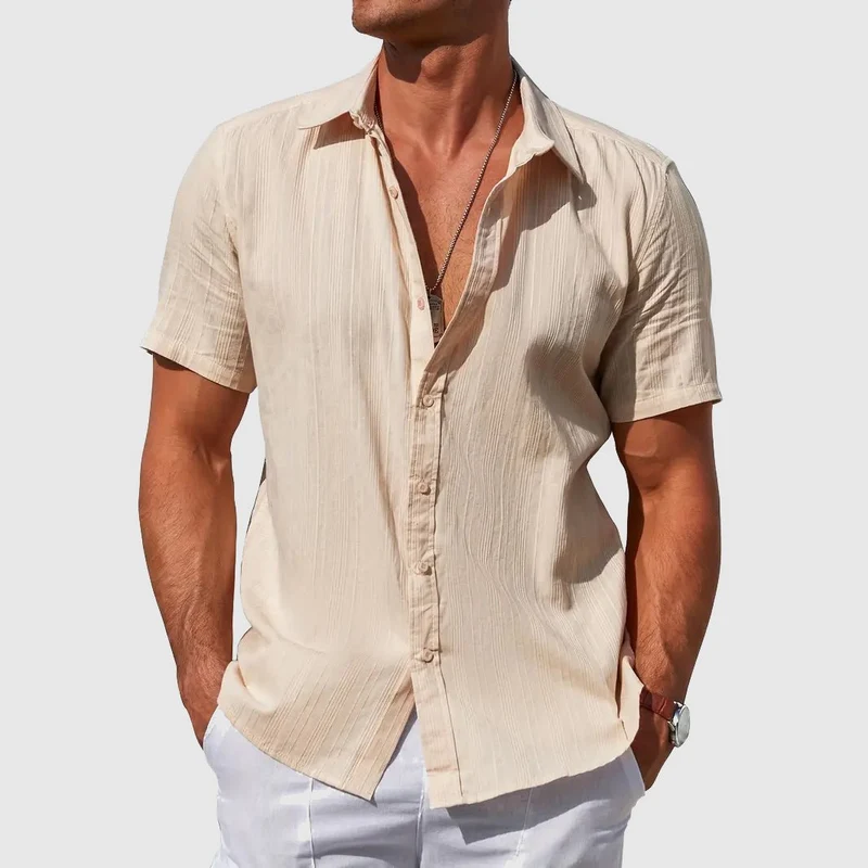 Moritz | Herren Kurzarm Leinen Hemd Knopfverschluss Regular-Fit