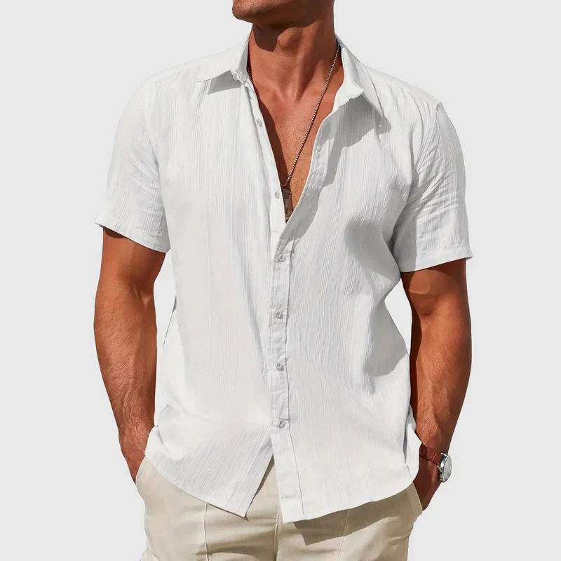 Moritz | Herren Kurzarm Leinen Hemd Knopfverschluss Regular-Fit
