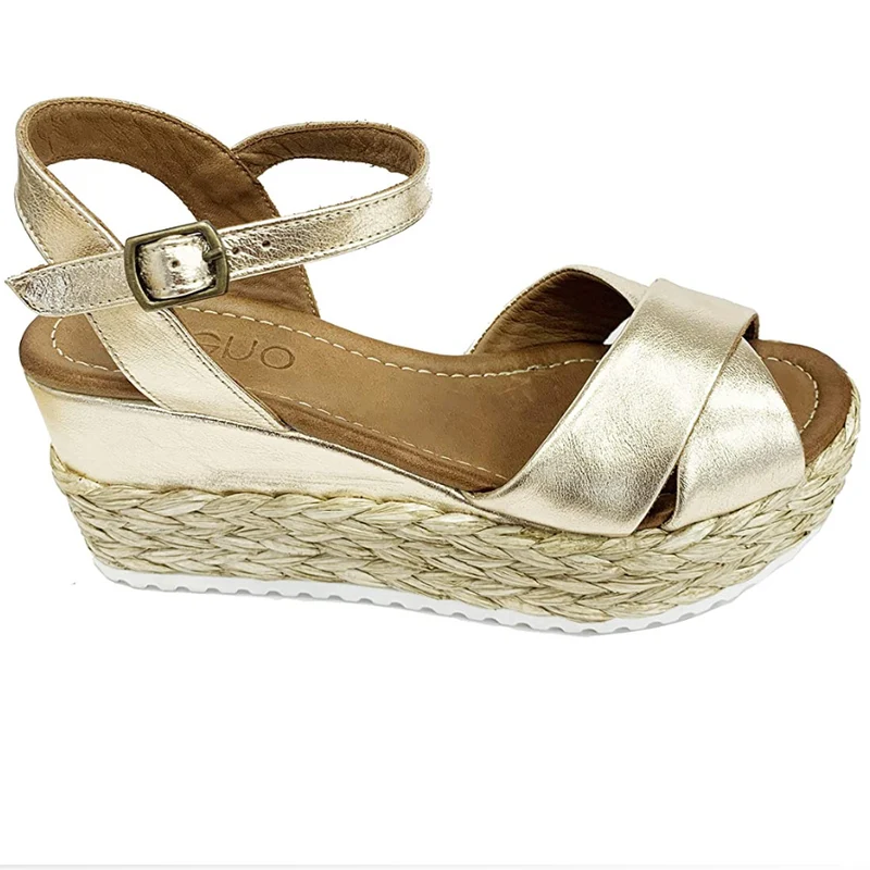 Bueno Damen Laura Plateau-Keilsandale – Gold
