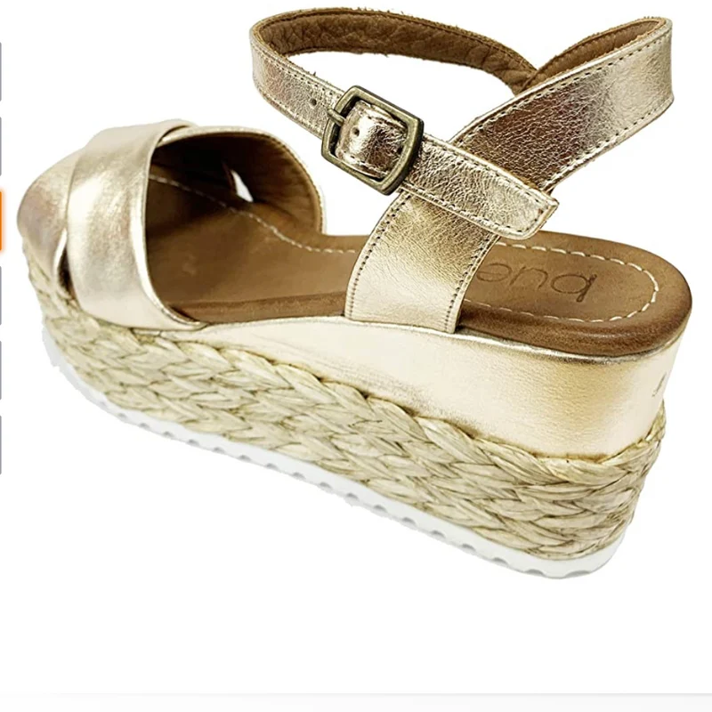 Bueno Damen Laura Plateau-Keilsandale – Gold