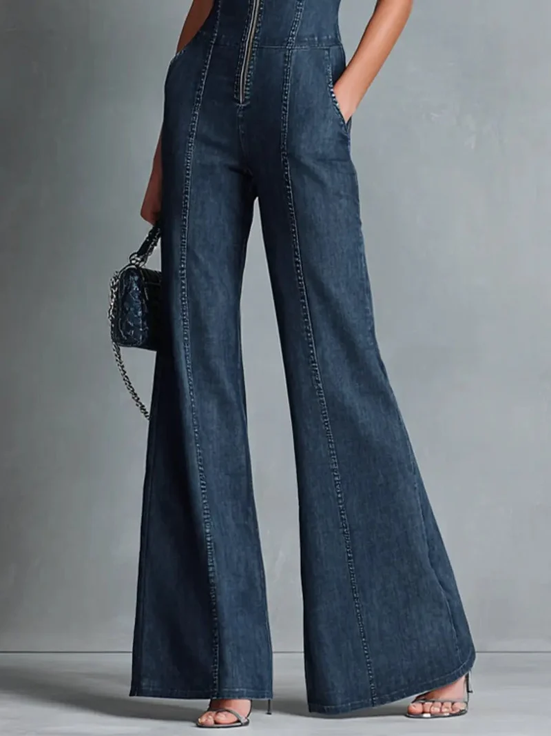 Clara | Damen Jumpsuit Schlaghose Reißverschluss