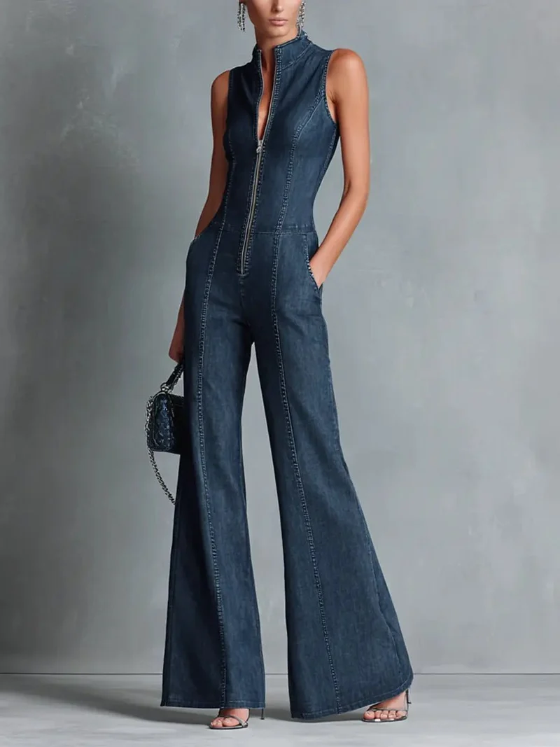 Clara | Damen Jumpsuit Schlaghose Reißverschluss