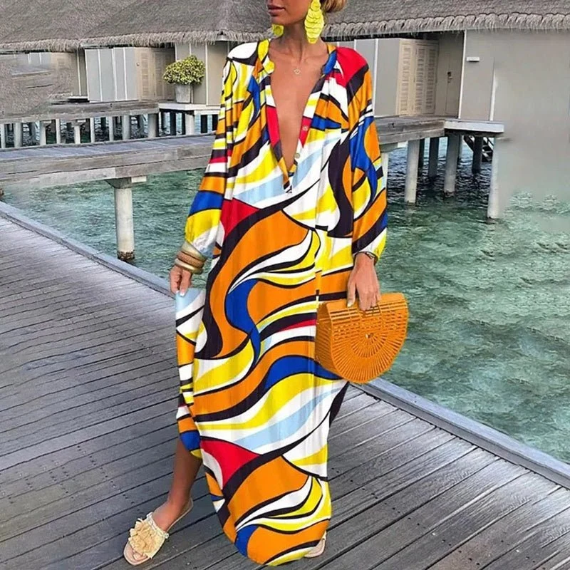 Amelie | Damen Kaftan Maxi Kleid Abstract Print Locker