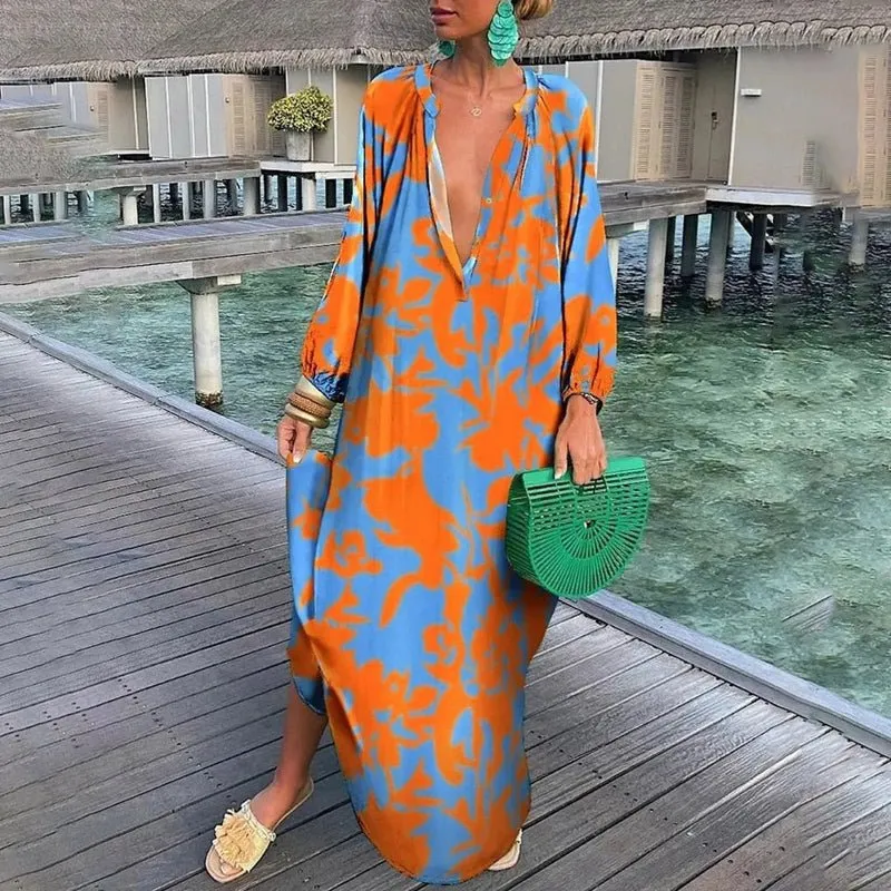Amelie | Damen Kaftan Maxi Kleid Abstract Print Locker