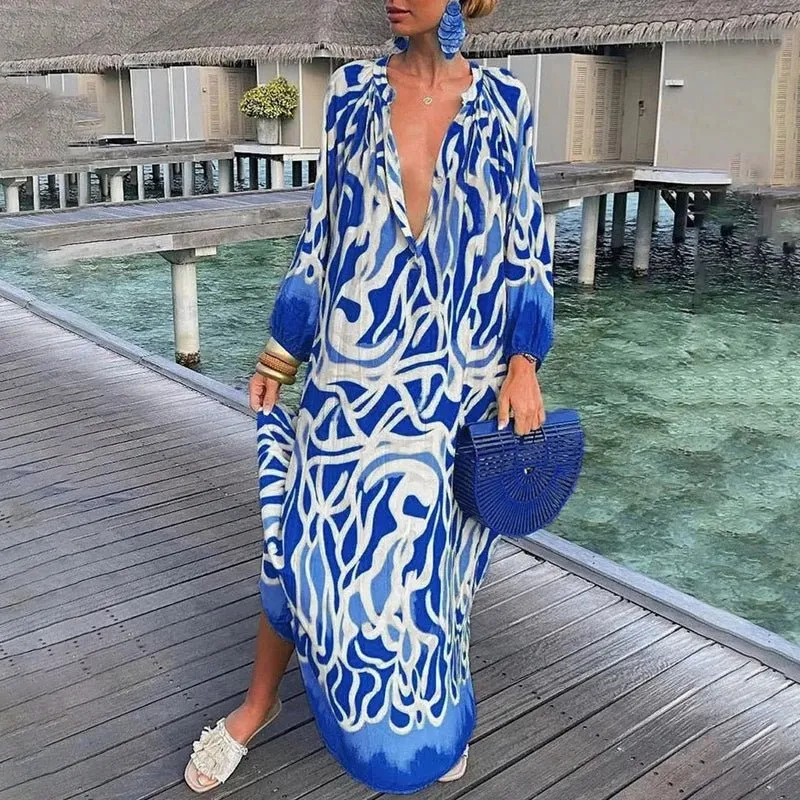Amelie | Damen Kaftan Maxi Kleid Abstract Print Locker