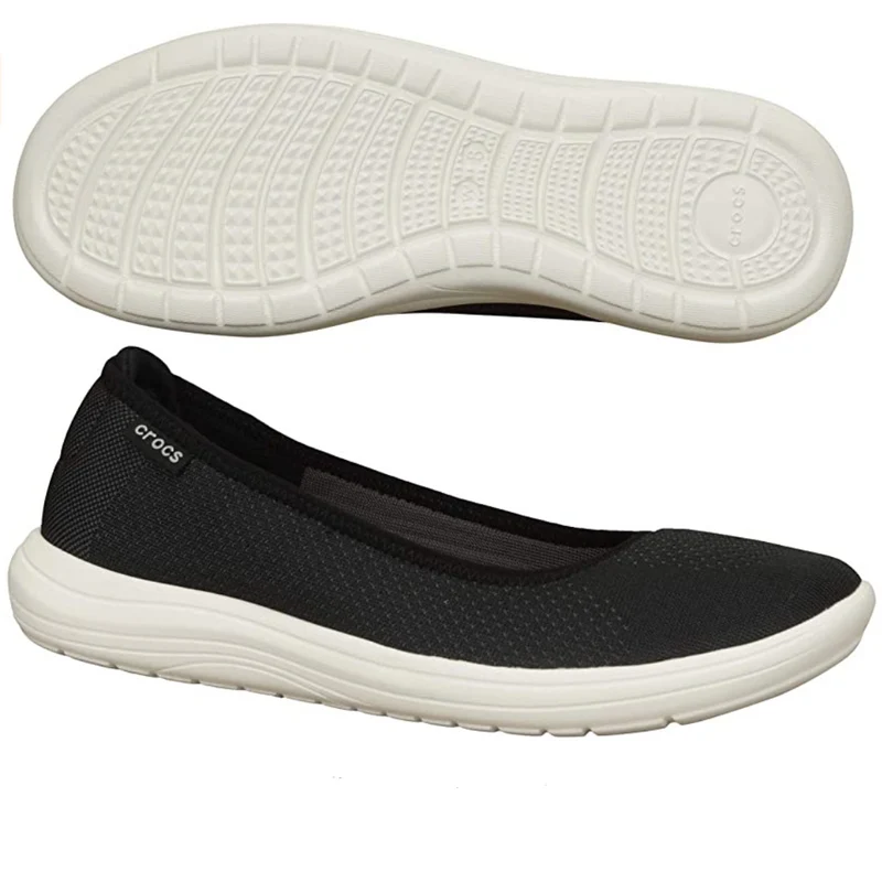 Crocs Damen Reviva Flache Sandalen - Schwarz / Weiß