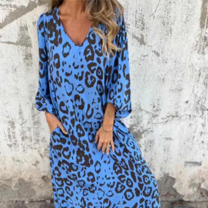 Luisa | Plus Size Kleid Leopard Print V-Ausschnitt Langarm