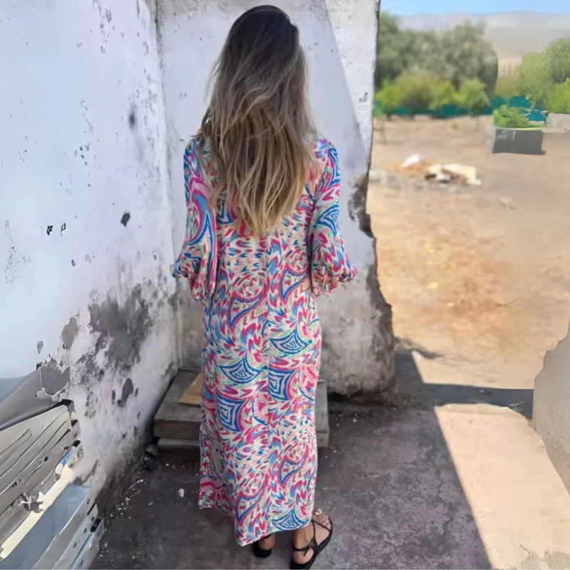 Luisa | Plus Size Kleid Leopard Print V-Ausschnitt Langarm
