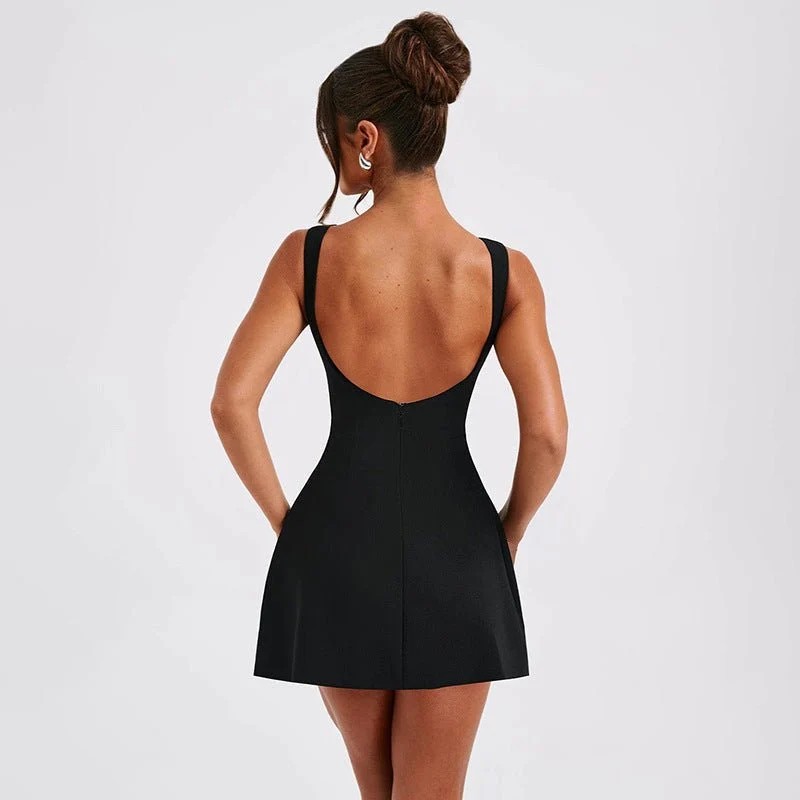 Hannah | Damen A-Linien Mini Kleid Ärmellos Rundhals Elegant