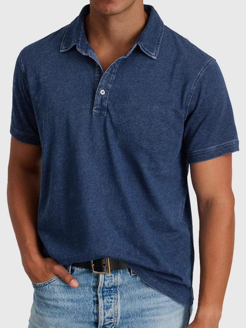 Elias | Herren Baumwoll-Denim Kurzarm Poloshirt