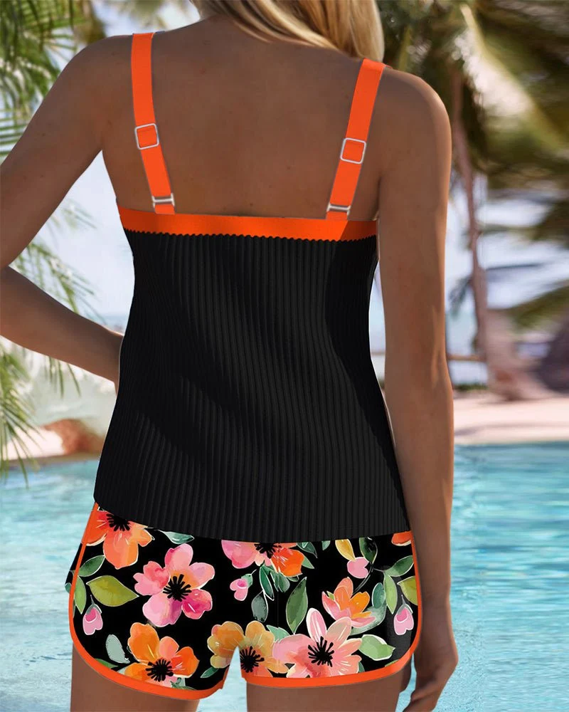 Clara | Damen Bauchkontrolle Gerippt Tankini-Set
