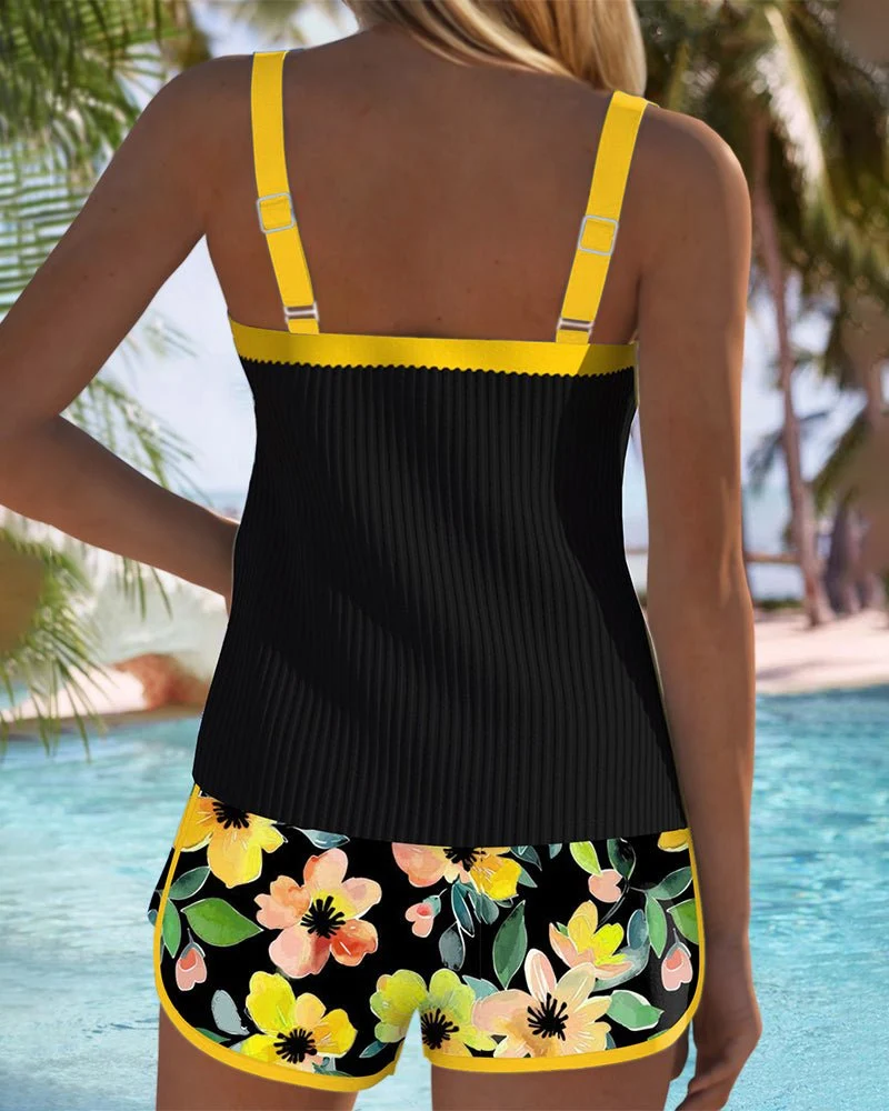Clara | Damen Bauchkontrolle Gerippt Tankini-Set