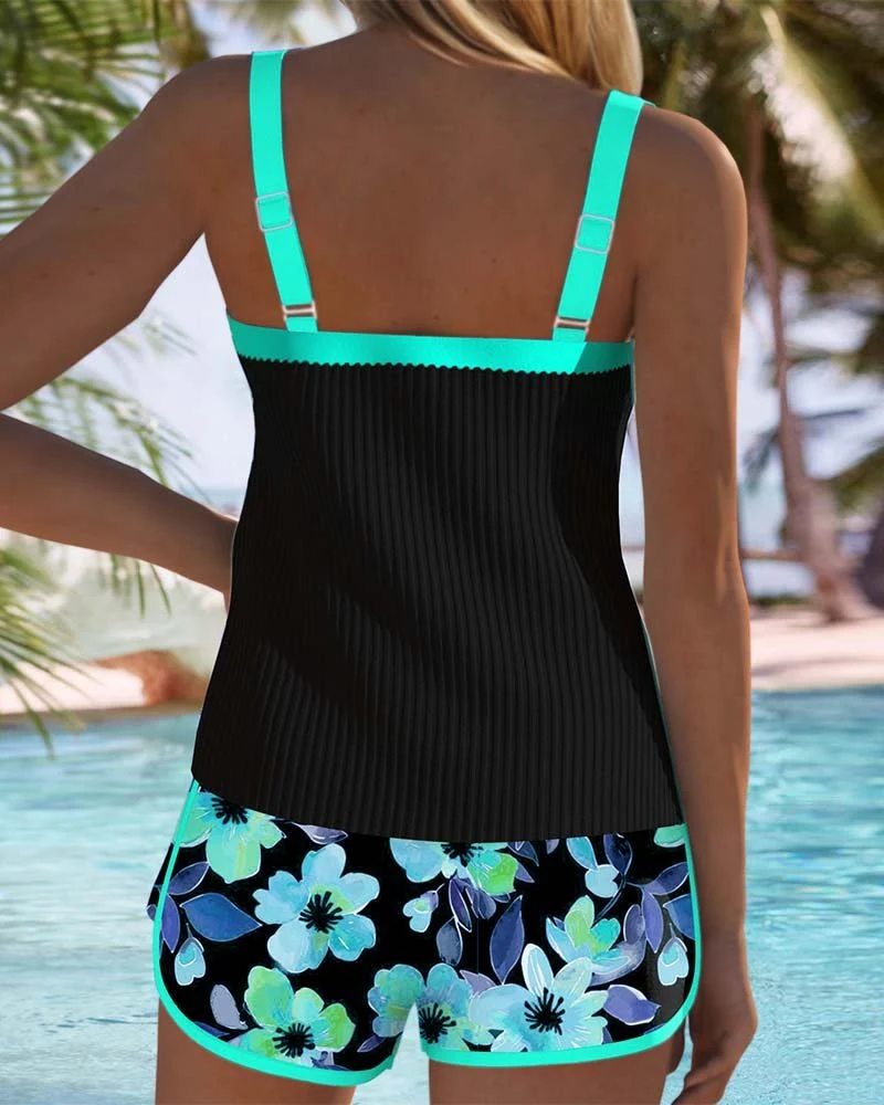 Clara | Damen Bauchkontrolle Gerippt Tankini-Set