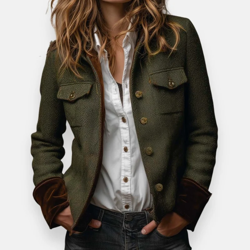Nora | Damen Strukturierte Fischgrat Langarm-Blazer