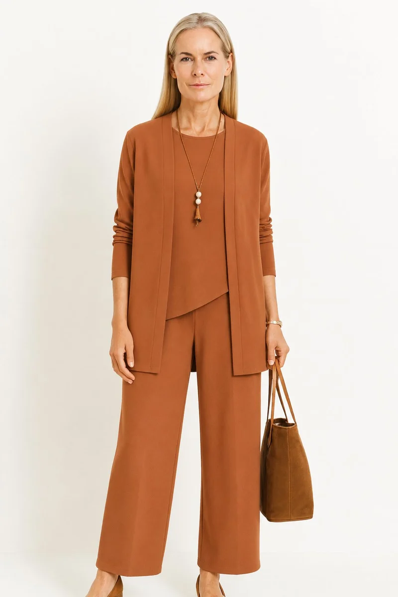 Charlotte | Damen Dreiteiliges Cardigan Tank Top Weite Hosen Set
