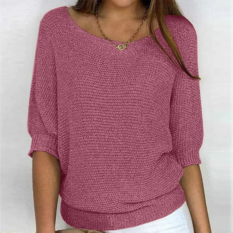 Elfriede | Damen Oversized Baumwoll-Mix 3/4-Ärmel Strickpullover