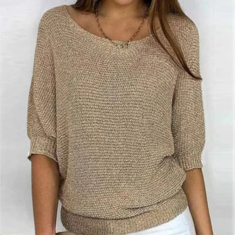 Elfriede | Damen Oversized Baumwoll-Mix 3/4-Ärmel Strickpullover