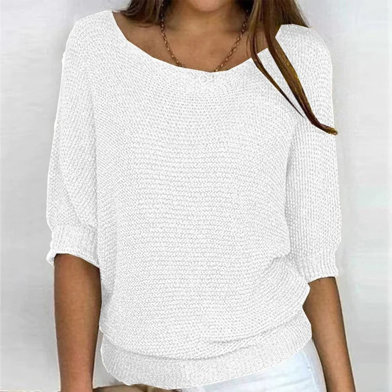 Elfriede | Damen Oversized Baumwoll-Mix 3/4-Ärmel Strickpullover