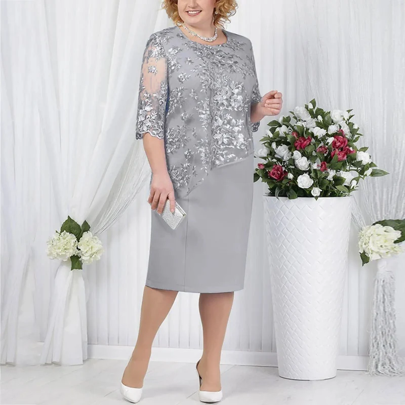 Amelie | Plus Size Midi Kleid Spitze Blumen Elegant Festlich